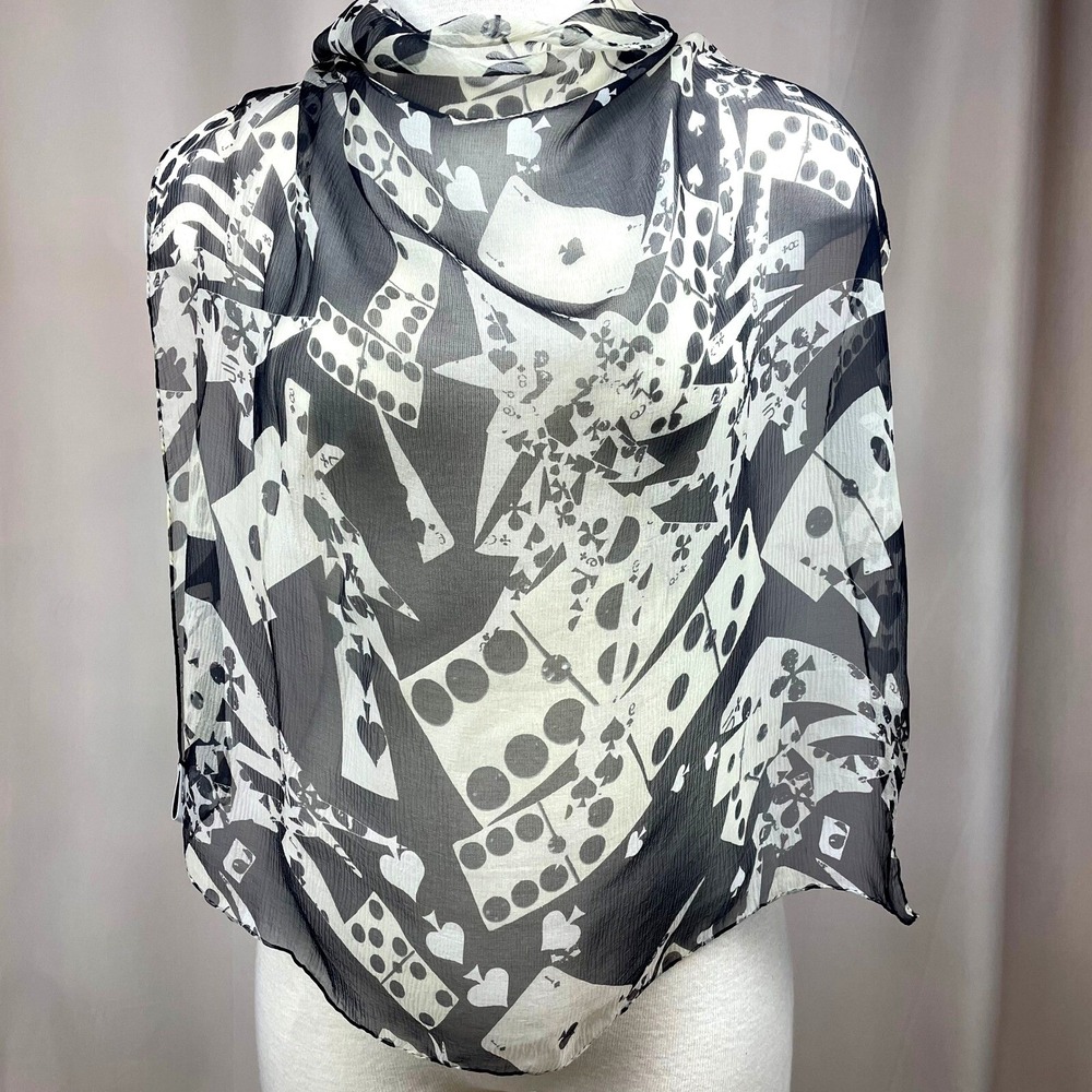 Vintage GALLIANO CHRISTIAN DIOR Silk Scarf Square‎ 27" Sheer Cards Dominos Y2K - Picture 3 of 11